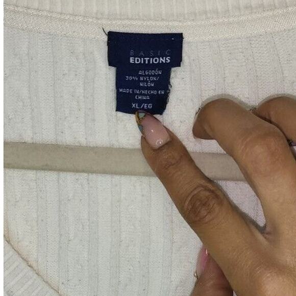 Basic Editions White Knit Long Sleeve Pullover Sweater Top Women’s Size XL - Picture 3 of 5